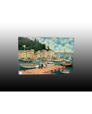 Olio su tela italiano del XX secolo firmato Franco Randazzo (XX) - Baia di Portofino