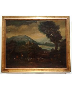 Grande quadro olio su tela paesaggio bucolico - dipinto fine 800 - 142x116 cm !!