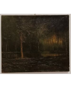 Quadro olio su tela paesaggio boschivo -primi '900-Giuseppe Solenghi 1879-1944