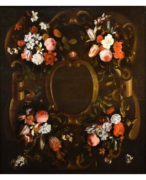 Ghirlanda di fiori con cartiglio, Frans van Everbroeck (Anversa, 1628 – Londra 1693) 