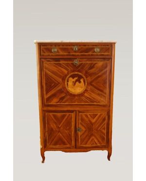 Antico secretaire francese del 1700 stile transizione in Bois de rose con intarsi