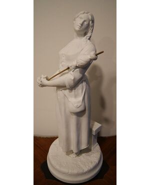 Antica scultura in porcellana biscuit del 1800 raffigurante giovane dama fanciulla 