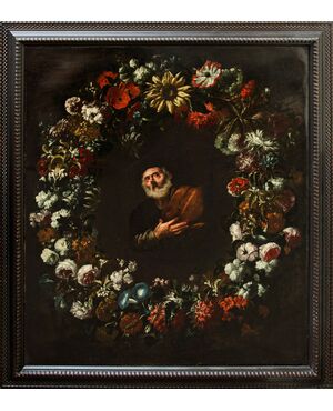 Scuola napoletana di XVII secolo, San Pietro con ghirlanda di fiori