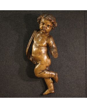 Grande scultura lignea putto del XIX secolo