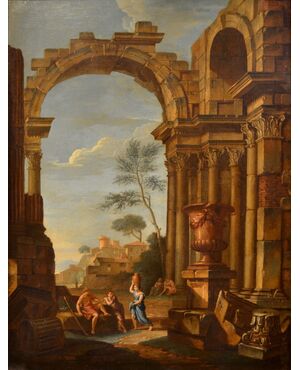 Capriccio con rovine architettoniche e figure, Pierre-Antoine Demachy, dipinto olio su tela