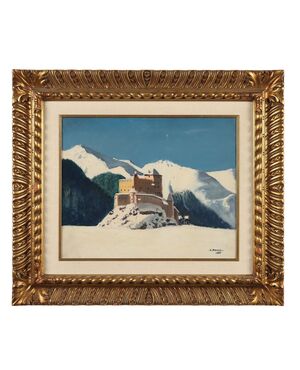 Dipinto di Cesare Maggi - Il Castello di Tarasp 1960