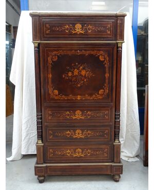 Secretaire in palissandro con intarsi in acero 1880 Napoleone III francese