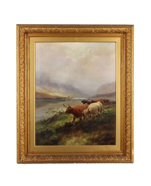 Dipinto di Henry Robinson Hall - Highland Cattle Loch Venacha