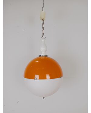 Lampadario vintage a sfera - materiale plastico - modernariato - anni 60-70