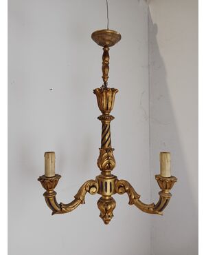 Lampadario in legno dorato - stile barocchetto - metà '900