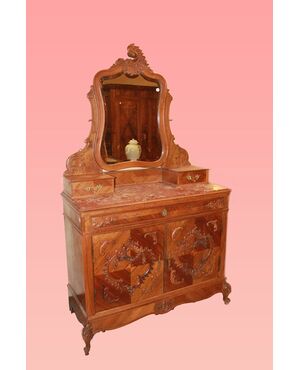 Credenza con alzata stile Luigi Filippo riccamente intarsiata di inizio 1900 fine 1800