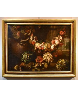 Natura morta con festone di fiori e frutta, Aniello Ascione (Napoli, notizie dal 1680 al 1708)