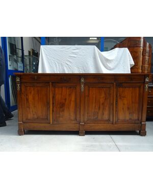 Credenza Impero in noce massello a 4 porte con bronzi 1820 Francia