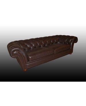 Antico superbo divano Chesterfield grande 4 posti del 1950 grigio