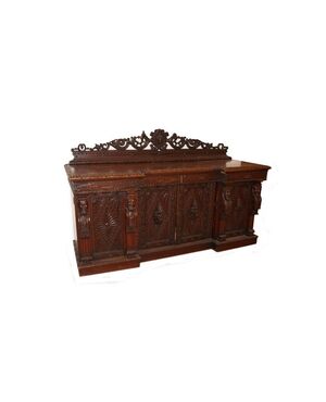 Antica grande credenza Stile Tudor del 1800 in legno di rovere con targhetta Cattedrale di Glasgow 