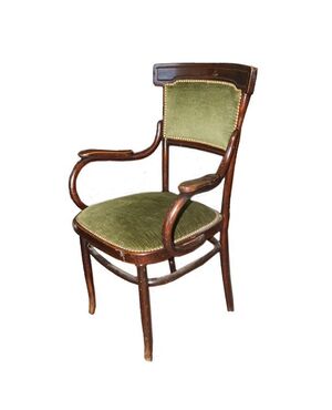 Antica Poltrona Thonet di inizio 1900 in legno di faggio tinto noce curvato 