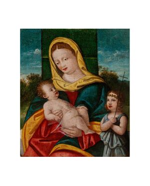 Bottega di Rizzo Da Santacroce (notizie 1504 – 1545)  Madonna con Bambino e San Giovannino