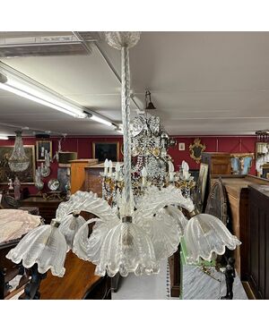 Antico Lampadario Chandelier Barovier e Toso Murano Venice 1930 .  Sei Luci . Lavorazione a rilievo . Mis Altezza cm 90 diametro cm 80 