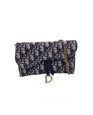 CHRISTIAN DIOR Portafoglio in Tela Col. Blu Saddle Wallet On Chain S