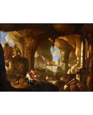 Diana e le ninfe in una grotta, Jacques Muller (Utrecht 1630 - 1680) Firmato: ‘J. Muller f(ecit).’