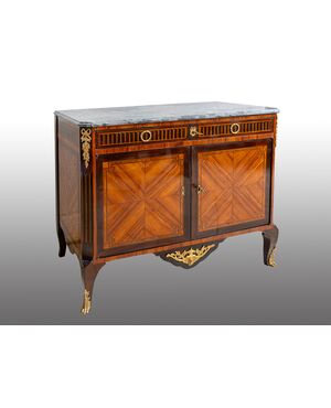 Credenza antica Napoleone III Francese in legni esotici pregiati con innesti di elementi in bronzo dorato. Periodo XIX secolo.