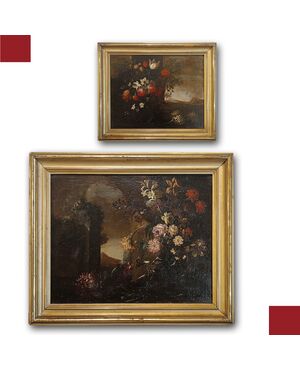 COPPIA DI DIPINTI TRIONFO DI FIORI FINE XVII SECOLO