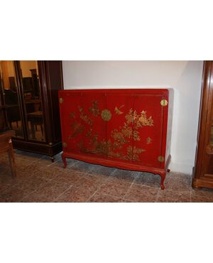 Credenza Cinese prima metà 1900 laccata e riccamente decorata