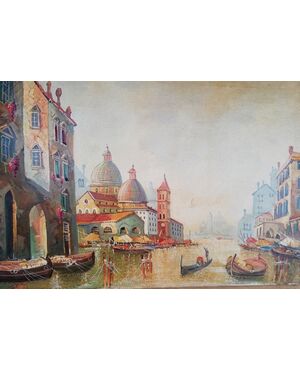 Olio su tela Italiano Raffigurante Scena di Venezia Antonio Molinari 1902 - 1995