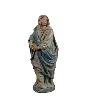 Scultura in legno intagliata e dipinto - Madonna orante - Italia, XVII-XVIII secolo.