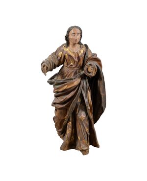 Scultura in legno intagliata e dipinto - Figura di santa - Italia, XVII-XVIII secolo.