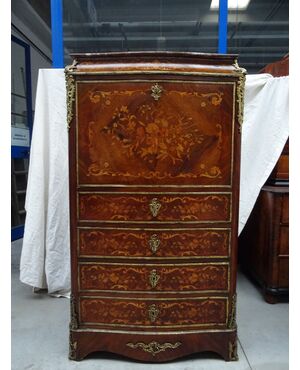 Secretaire bombato palissandro con intarsi in acero 1880 Napoleone III francese