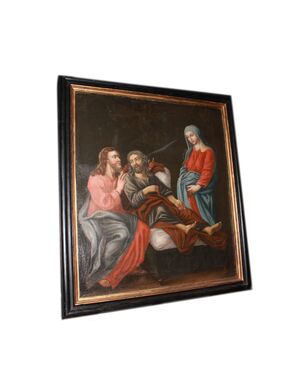 Olio su tela Francese del 1700 Raffigurante La Morte di San Giuseppe