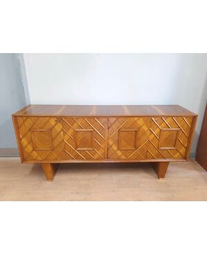 CREDENZA ART DECO ANNI '40 IN ROVERE BIONDO NELLO STILE DI GIO PONTI