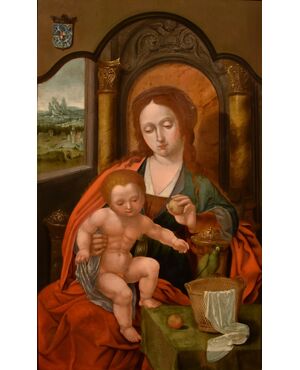 Madonna in trono con Bambino, Maestro del Pappagallo (Anversa, primi del XVI secolo), seguace