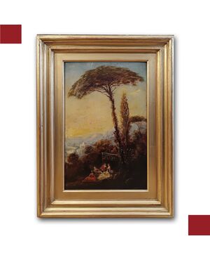 DIPINTO DI PAESAGGIO CON FIGURE FINE XVIII SECOLO