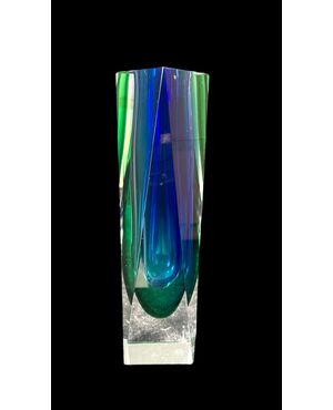 Vaso in vetro pesante sommerso blu -verde.Mandruzzato.Murano.