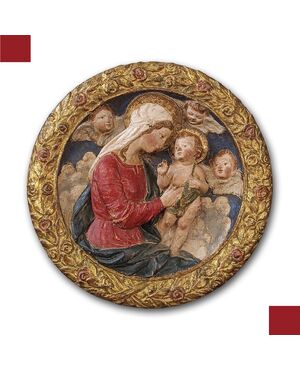 STUCCO POLICROMO MADONNA E BAMBINO META’ XVI SECOLO