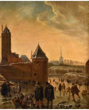 Paesaggio invernale con la città di Utrecht, Herman Saftleven il Vecchio (Rotterdam 1609 - Utrecht 1685) bottega