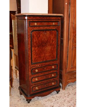 Secretaire Francese stile Luigi Filippo del 1800 in radica di Maples