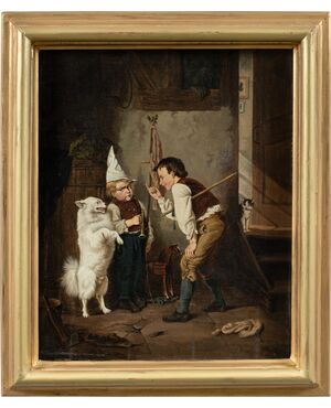 Pittore italiano (XIX sec.) - Il cane ammaestrato.
