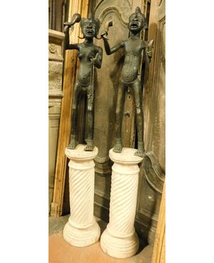  DARS657 - Coppia di statue in legno, epoca '800, misura cm L 35 x H 104  