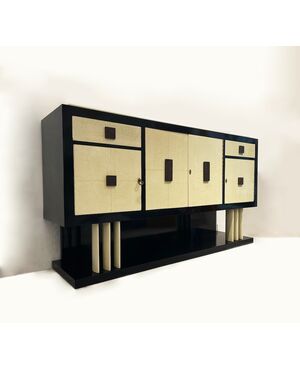 Credenza Decò - legno ebanizzato, pergamena e galuchat