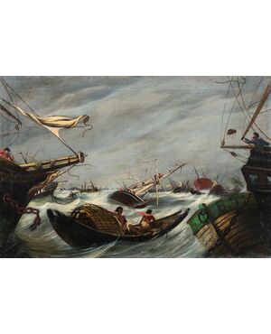 Pittore francese (fine XIX sec.) - Mare in tempesta.