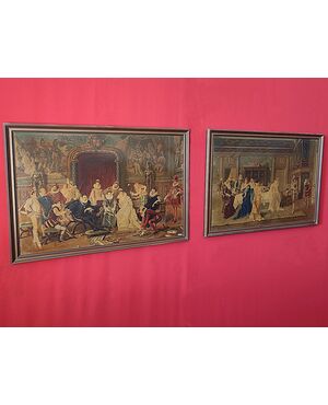Pair of oleographs gallant scene