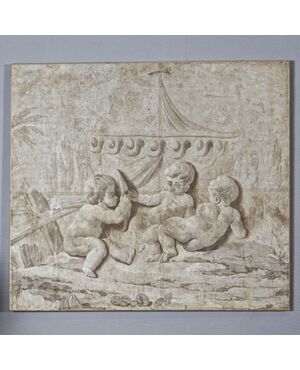 Guache con putti in spiaggia, primi dell'900