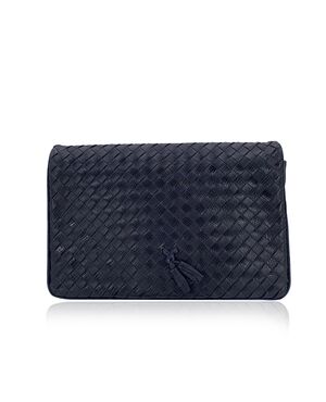 BOTTEGA VENETA Pochette Vintage in Pelle Col. Blu Pouch S