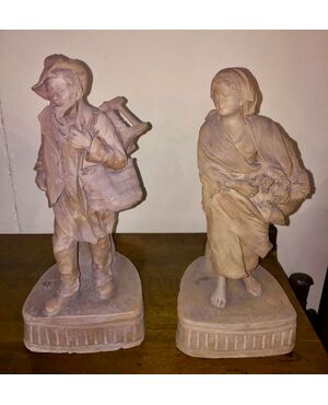 Pair of terracotta sculptures depicting peasants.Signed by Cav.G.Vaccaro (1807-1889) .Caltagirone.     