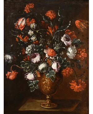 Composizione floreale in vaso sbalzato, Francesca Volò Smiller (Milano, 1657 - 1700)