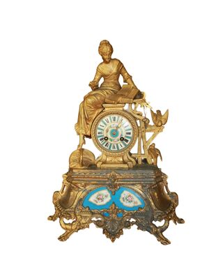 Orologio Francese del 1800 raffigurante Dama con Applicazioni in Porcellana si Sevres