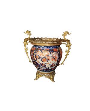 Vaso Cachepot Giapponese del 1800 Imari decorato con bronzi